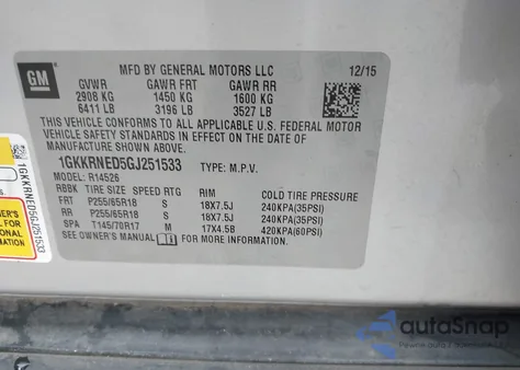 2016 GMC Acadia Sle-1 z USA, uszkodzony, nr VIN 1GKKRNED5GJ251533